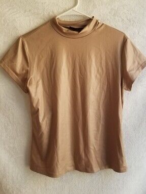 Olivia Jordan Faux Leather Mock Neck Womens Blouse Size Large Short Sleeve Top
